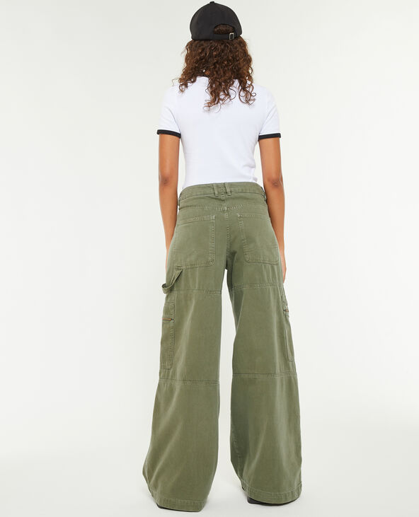Pantalon ample cargo uni vert kaki - Pimkie
