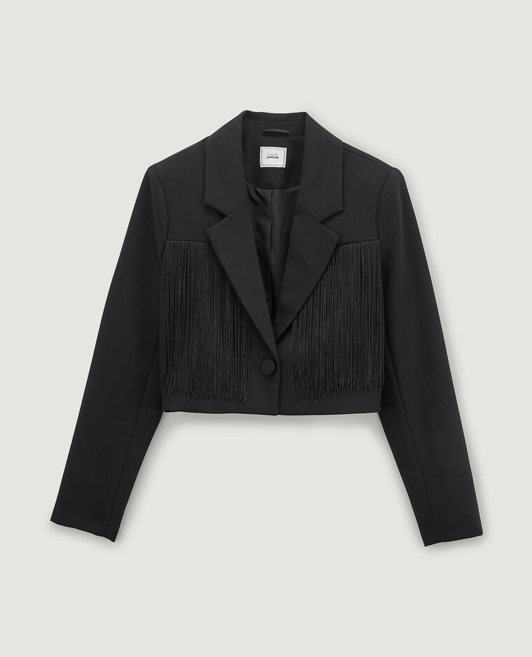 Veste blazer cropped avec franges noir - Pimkie