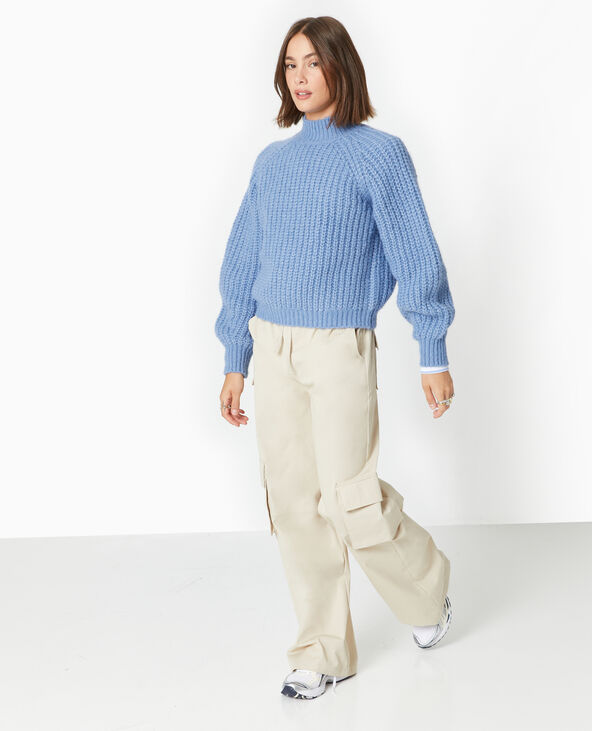 Pull col montant grosses mailles  bleu - Pimkie