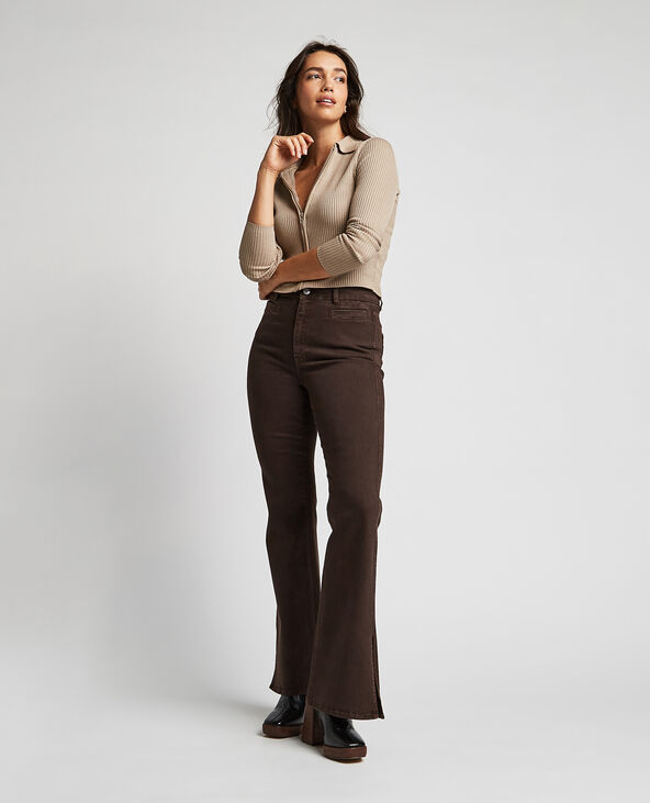 Jean flare avec fentes côtés marron - Pimkie