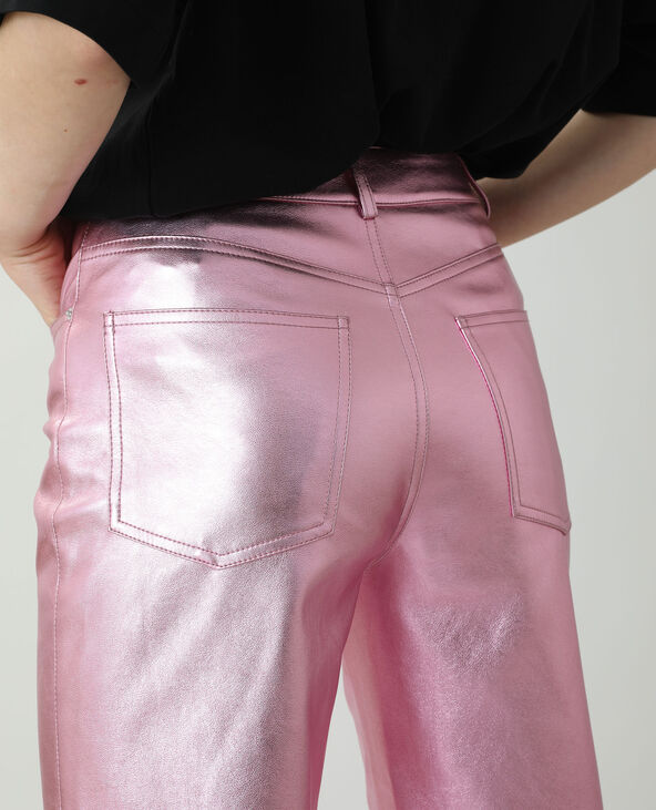 Pantalon droit en cuir synthétique rose - Pimkie