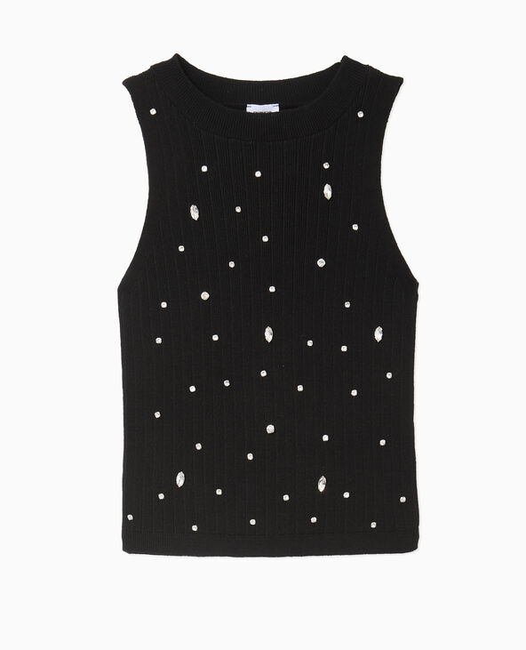 Top sans manches en maille avec strass noir - Pimkie