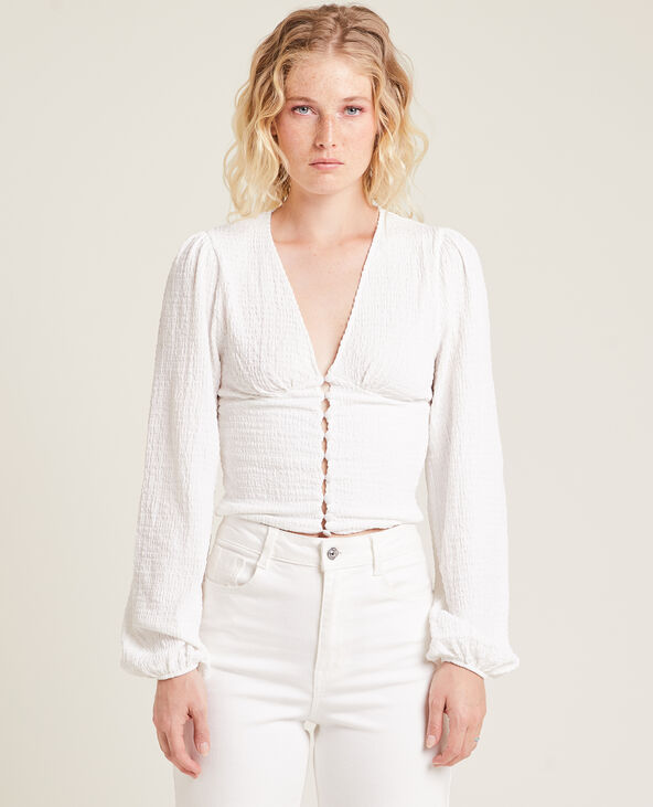 Blouse boutonnée en tissu texturé blanc - Pimkie