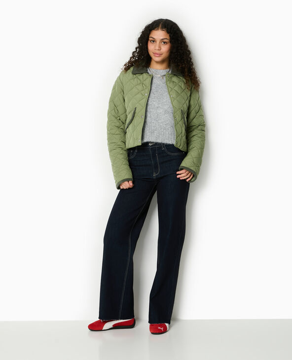 Manteau court matelassé avec col velours vert kaki - Pimkie