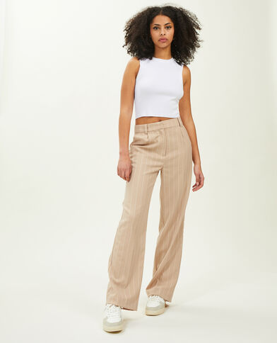 Pantalon droit et large effet lin écru - Pimkie