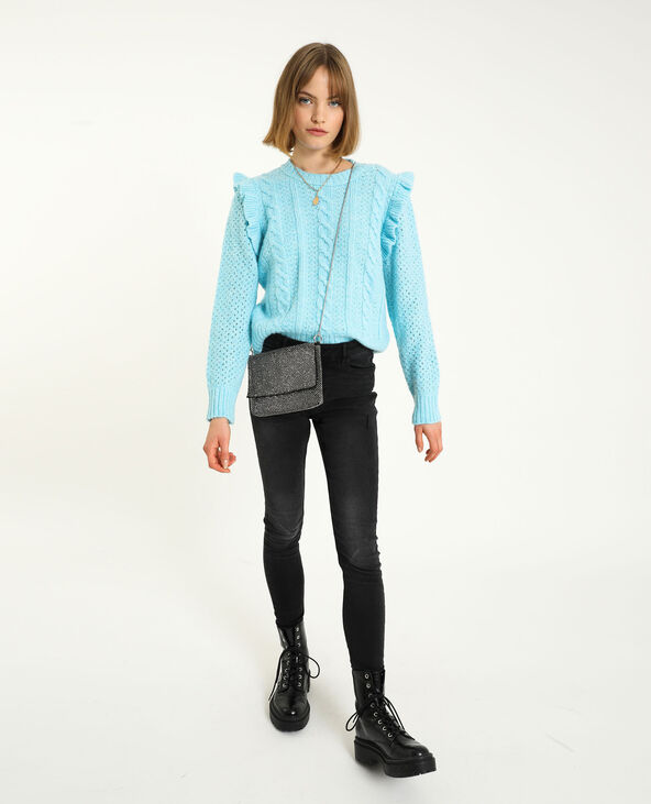 Pull torsadé à volants bleu - Pimkie