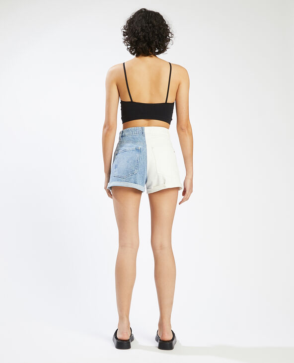 Short en jean taille haute bicolore bleu - Pimkie