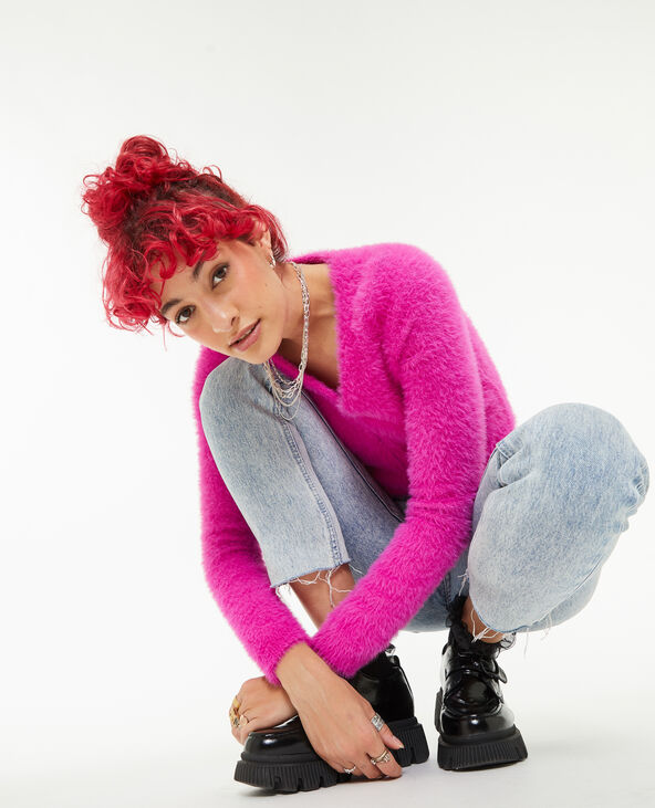 Gilet court en maille poilue rose - Pimkie