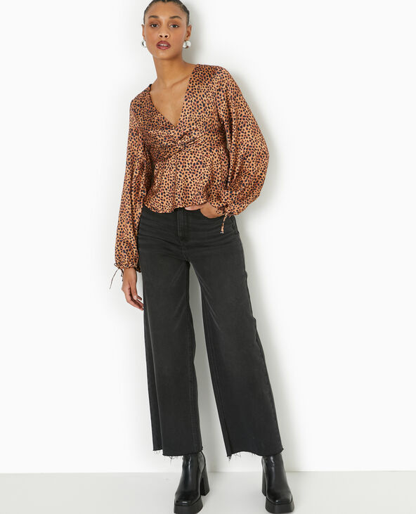 Blouse en tissu satiné motif léopard marron - Pimkie