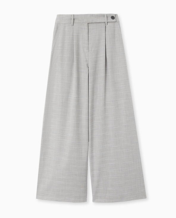 Pantalon large taille haute motif carreaux gris clair - Pimkie