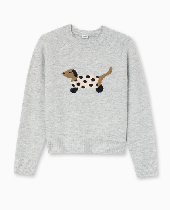 Pull en maille avec chien gris chiné - Pimkie