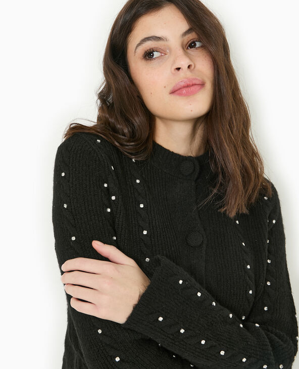 Gilet col rond avec torsades et strass noir - Pimkie