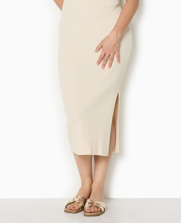 Robe longue et moulante en maille côtelée blanc - Pimkie