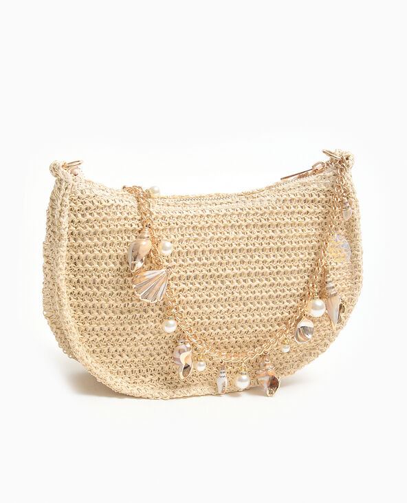 Sac en raphia avec bandoulière chaîne et coquillages beige - Pimkie