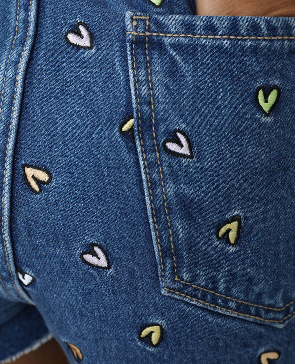 Short en jean high waist avec cœurs brodés bleu - Pimkie