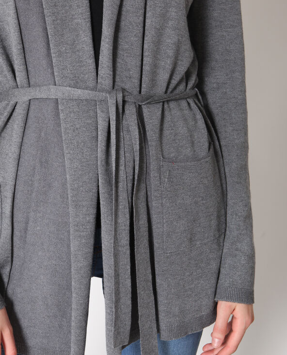 Gilet long à ceinture gris chiné - Pimkie
