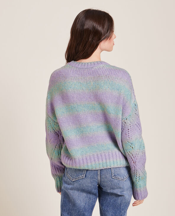 Pull bicolore maille ajourée lilas - Pimkie