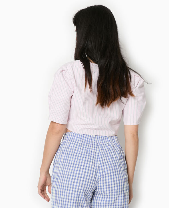 Blouse courte rayée avec nouettes rose clair - Pimkie
