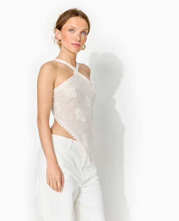 Top foulard en maille crochet ajourée blanc - Pimkie