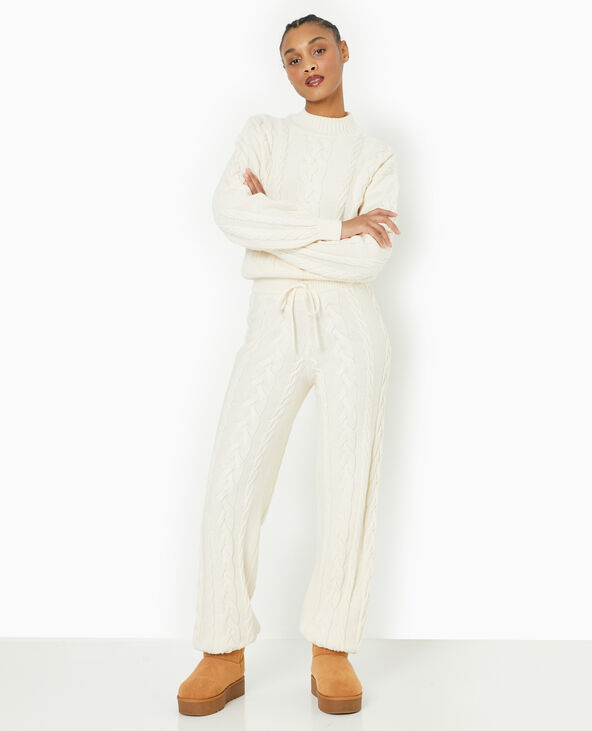 Pantalon droit en maille torsadée blanc - Pimkie