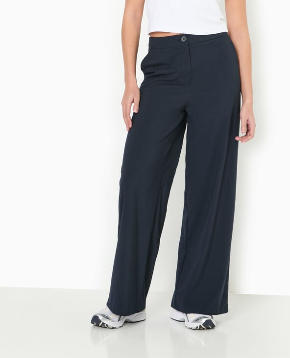 Pantalon large et droit taille haute bleu marine - Pimkie