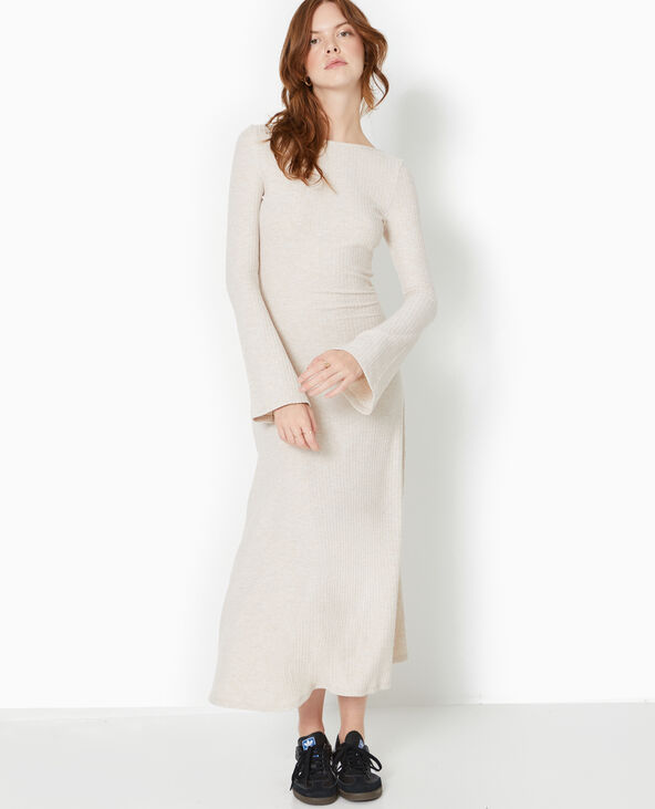 Robe longue évasée en maille côtelée beige - Pimkie