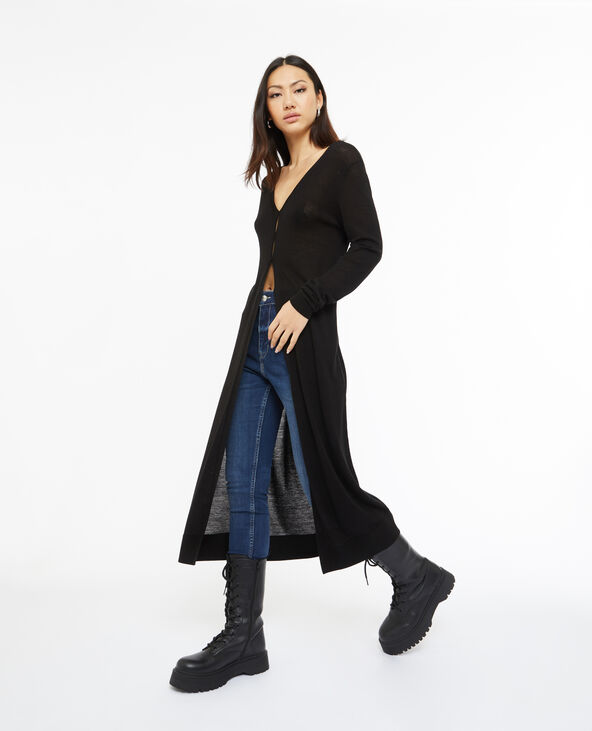 Gilet long en maille fine noir - Pimkie
