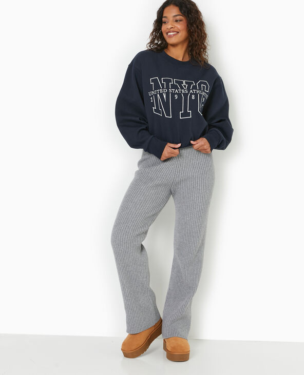 Pantalon droit en maille côtelée gris chiné - Pimkie