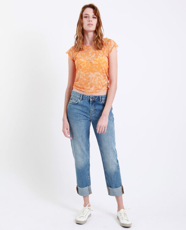 T-shirt à fleurs transparent orange - Pimkie