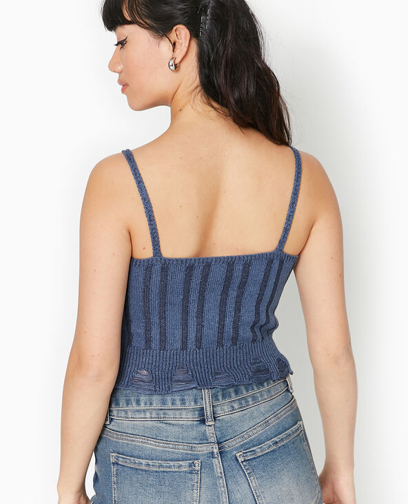 Débardeur en maille fantaisie avec effet destroy bleu - Pimkie