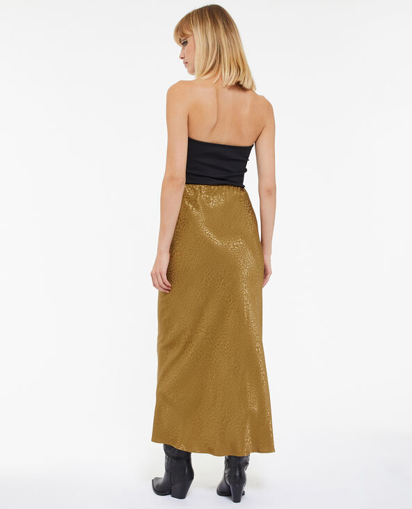 Jupe longue en satin jacquard motif léopard marron - Pimkie