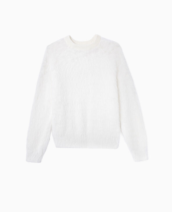 Pull col rond en maille fluffy et poilue blanc - Pimkie