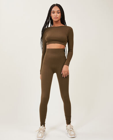 Legging en maille côtelée sans couture vieux rose - Pimkie