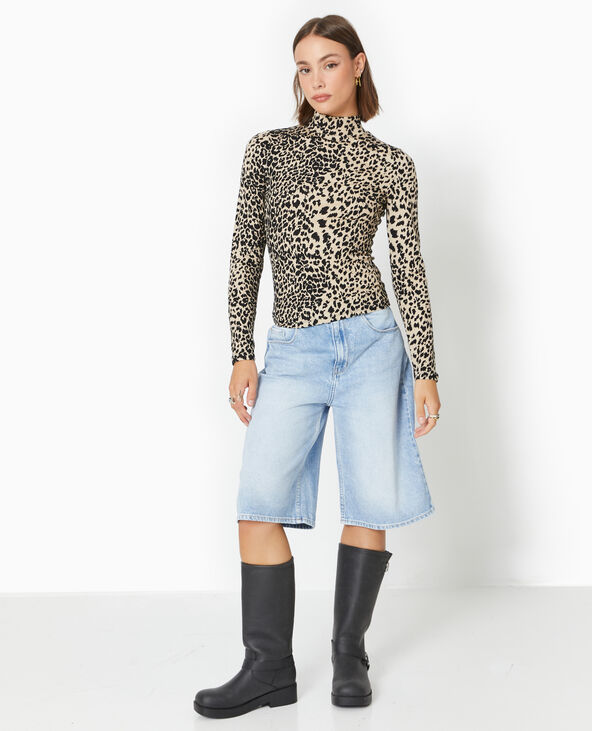 Top manches longues col montant motif léopard marron - Pimkie