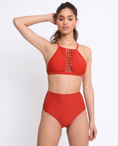Bas de bikini taille haute marron - Pimkie