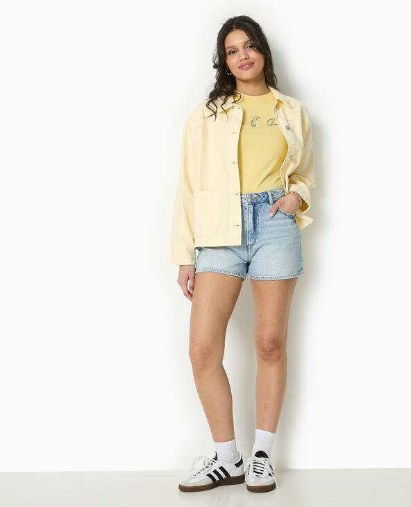 T-shirt ajusté avec print devant Jaune pâle - Pimkie