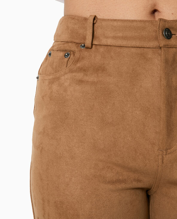 Pantalon droit en suédine beige - Pimkie