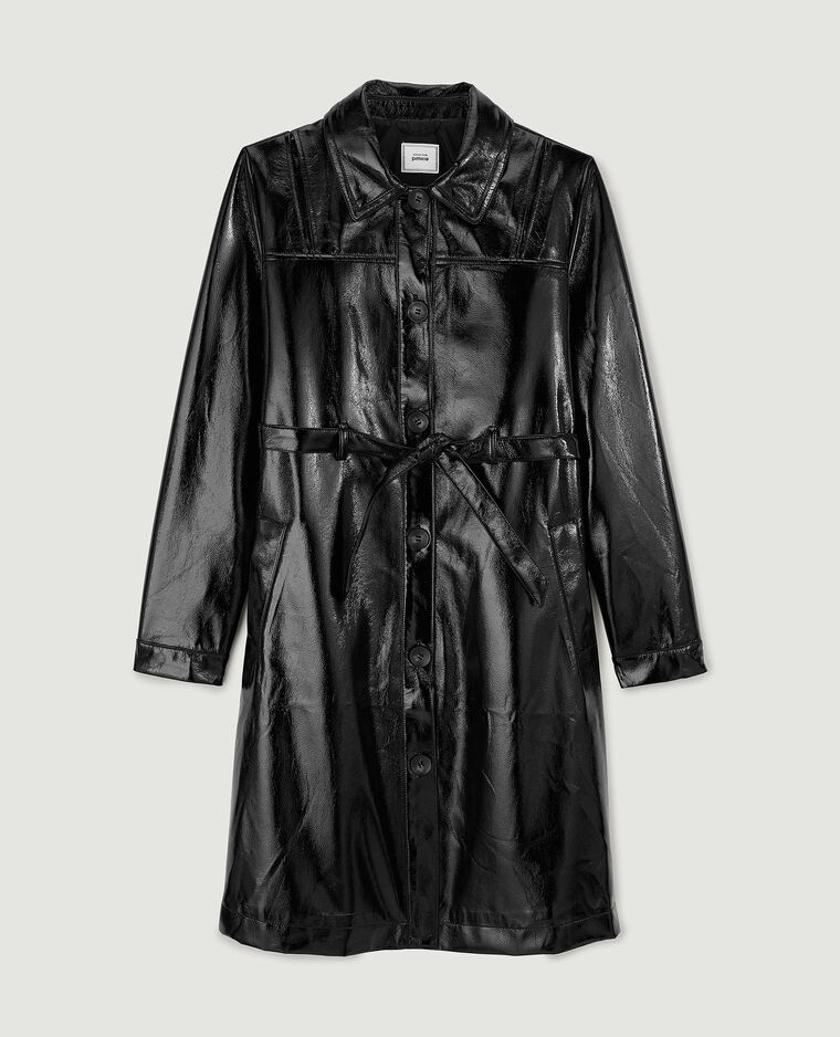 Trench ceinturé en vinyle noir - Pimkie