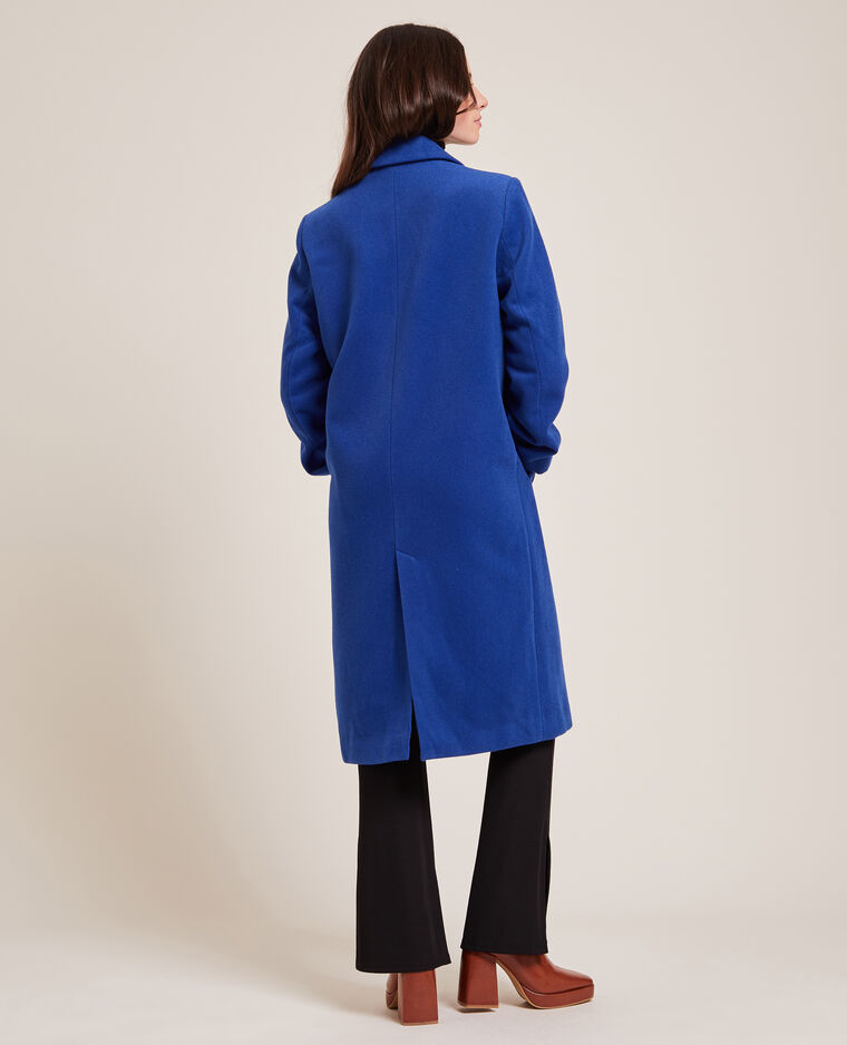Manteau long effet drap de laine bleu - Pimkie