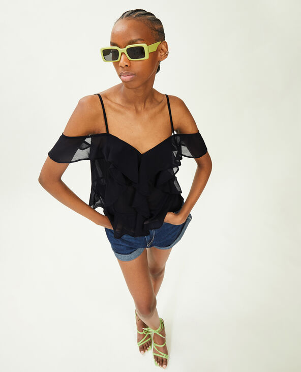 Top avec volants noir - Pimkie