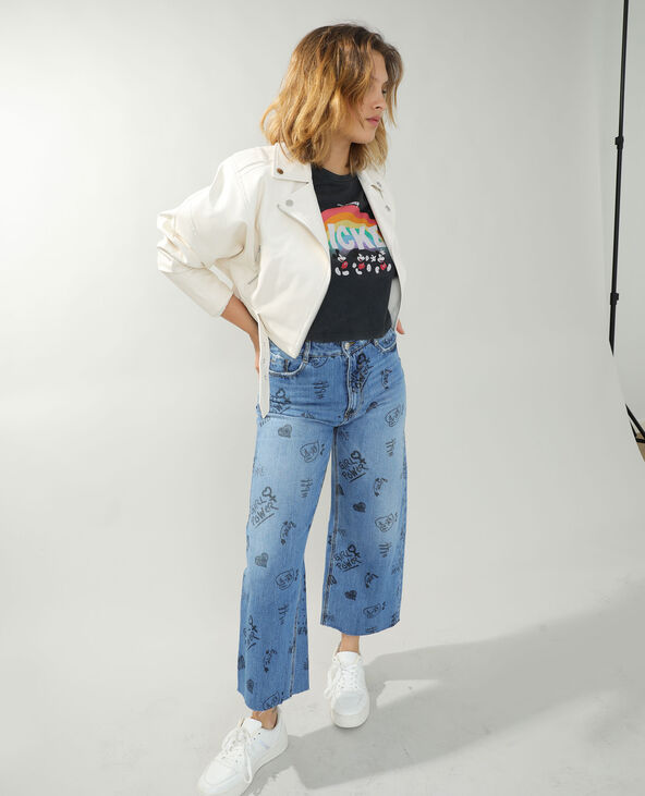 Jean wide leg high waist à écritures bleu - Pimkie