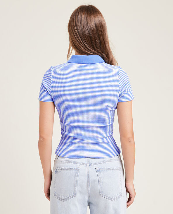 Polo rayé en maille côtelée bleu - Pimkie