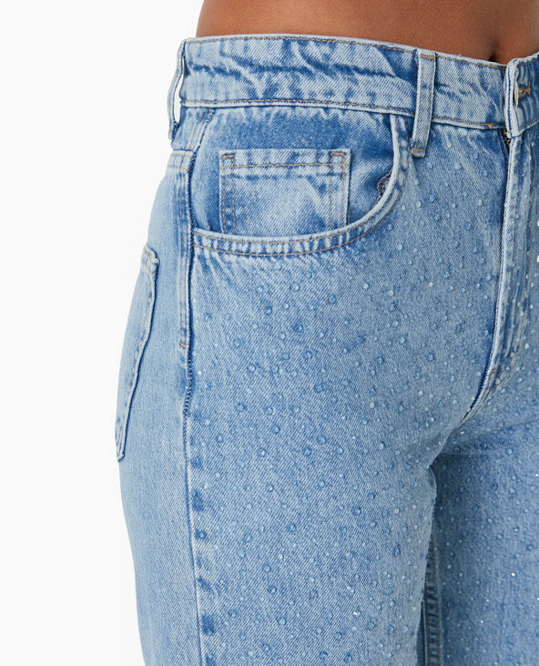 Jean droit taille haute avec strass bleu - Pimkie