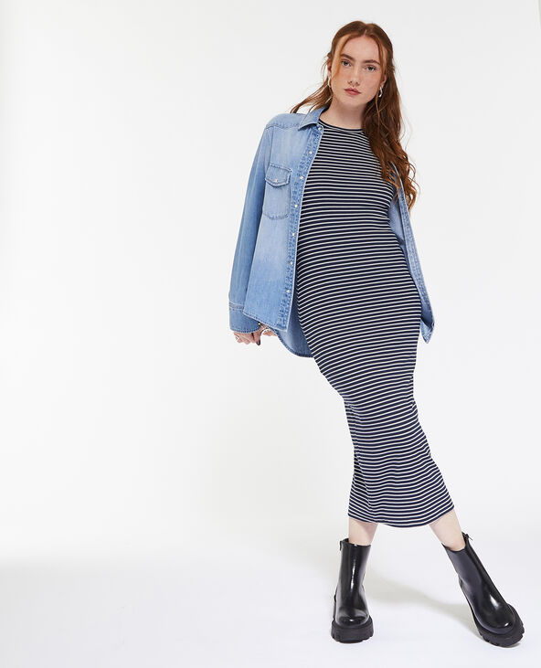 Robe débardeur maille côtelée rayée bleu marine - Pimkie