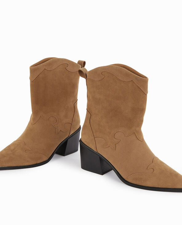 Boots santiags en suédine beige - Pimkie