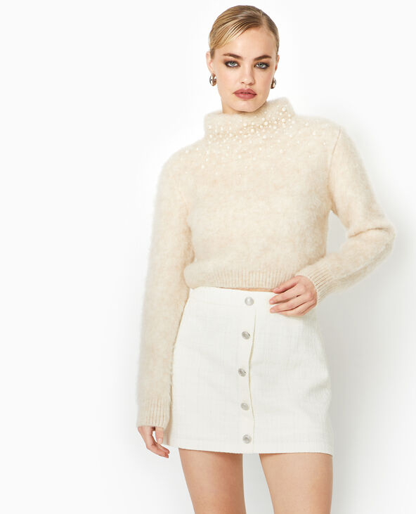 Jupe en tweed avec boutons blanc - Pimkie