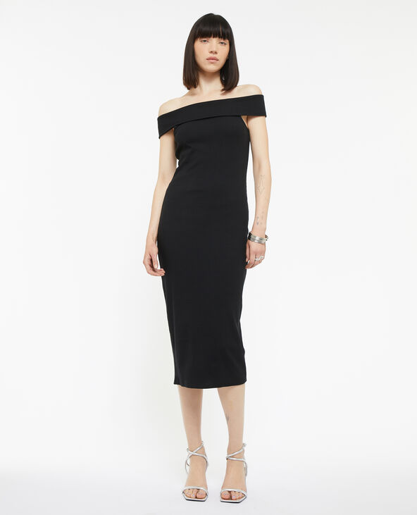 Robe midi encolure Bardot noir - Pimkie