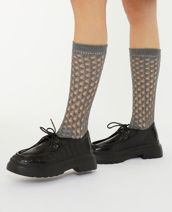 Paire de chaussettes hautes en maille ajourée gris foncé - Pimkie