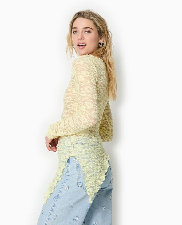 Top asymétrique dentelle manches longues Jaune pâle - Pimkie