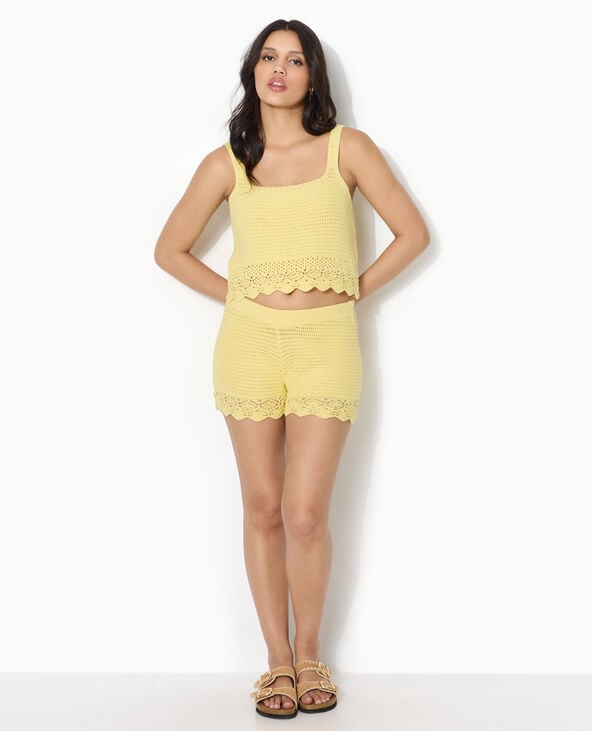 Short en maille ajourée façon crochet Jaune pâle - Pimkie